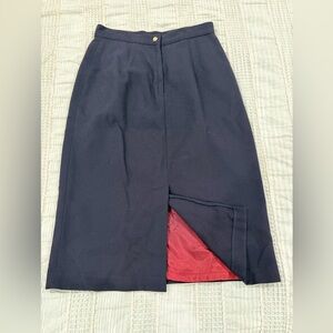 Vintage Sag Harbor Wool Pencil Skirt Size 12 Navy Blue Gold Button Detail